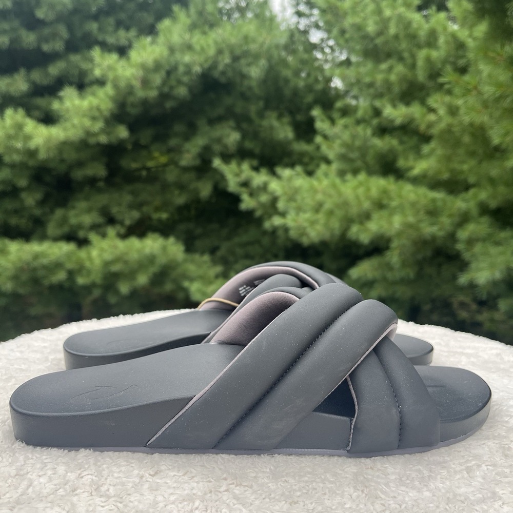 NEW OluKai Hila Slides Womens Size 11 Black Puffy Slip-on Sandal Comfort Shoe